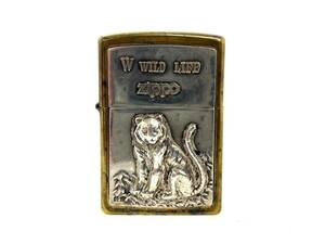 ZIPPO/ジッポー W WILD LIFE 純銀プレート 純銀刻印 虎 タイガー 1998年製 オイルライター 喫煙具 煙草グッズ 現状品 (47687N1)