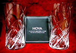 売切 HOYA クリスタル グラス 容量大260cc 2客組 鼓型 日本製 未使用品 B/C 寸法φ上69/中55/下60×H126mm 重量255ｇ 口元厚1.3mm 底厚14mm