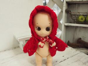 レトロ雑貨＊真っ赤な可愛いニットのお人形用フード☆ドールハンドメイド帽子アウトフィット