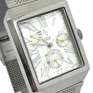 MUSK ムスク 腕時計 ＭM-2189 クオーツ アナログ スクエア レクタンギュラー シルバー ウォッチ カレンダー 電池交換済み 動作確認済み