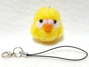 羊毛フェルト ハンドメイド コロコロセキセイインコ　イエローちゃん ストラップ 