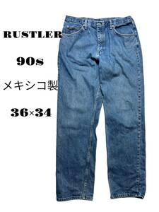 90s メキシコ製　36×34 古着　ラスラー　RUSTLER ジーンズ　デニム