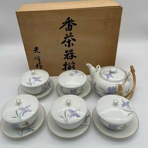 EY-0330-2 番茶器揃 光峰作 5客 有田焼 茶器 茶道 急須 湯呑 茶托 陶器 未使用 共箱 急須H8.5cm 口径6cm 湯呑H5.5cm 直径8.5cm 100サイズ