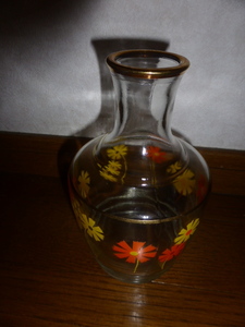昭和レトロ　ヴィンテージ　コスモス花柄　水差し　花瓶　冠水瓶　金彩