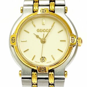 【1円スタート】GUCCI グッチ 9000L SS×GP アイボリー文字盤 クオーツ レディース腕時計 266590