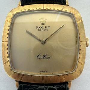 ★1円スタート★ROLEX ロレックス ジュネーブ Cellini チェリーニ メンズ ボーイズ 腕時計 手巻き 稼働 750 ゴールド文字盤 ベルト社外製