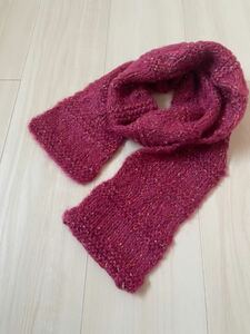 ニット　マフラー　ハンドメイド　赤紫　エンジ系　レディース　編み物