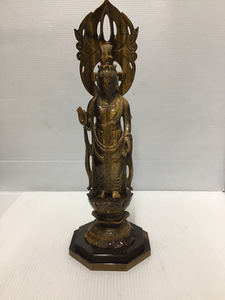 788　虎目石観音菩薩像　タイガーアイ　仏教美術品　約1046ｇ　約30cm