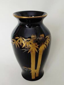 花瓶　岡山　ネイビー　ゴールド　笹　竹　フラワーベース　焼き物　壺　花器