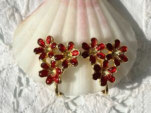 ヴィンテージ ** 70s 美しいエナメルのフラワー イヤリング vintage floral earrings