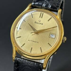 24C061　ブローバ　BULOVA　EA311011　自動巻き　AT　オートマ　裏スケ　シャンパン文字盤　デイト　レザーベルト　メンズ腕時計　1円～