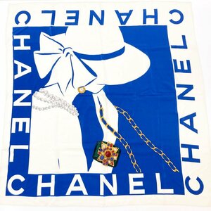 *rm) CHANEL シャネル アクセサリー モチーフ ブルー×ホワイト系 スクエア型 スカーフ タグなし 中古 USED 現状渡し ※ゆうパケット300円