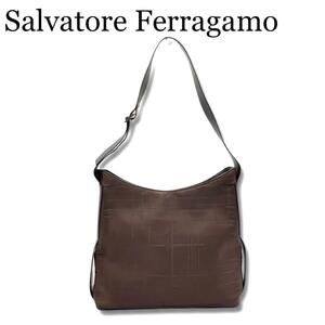 Salvatore Ferragamo フェラガモ ナイロンキャンバス ショルダーバッグ 肩掛けかばん ブラウン AU21 9360