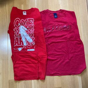 Tシャツ 2点set hiphop ONE MAN ARMY 表記XL TOMMY JEANS 表記L 赤 トミーヒルフィガー POLO ポロ FRUIT OF THE LOOM ウータン NAS ビギー