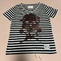 Tシャツ　スカル　ボーダー　ドクロ　黒　半袖　トップス　KMCDETAILS