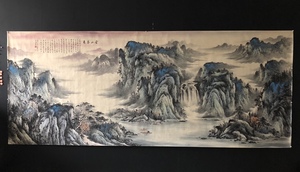 秘藏 【中國近現代国畫家 張大千】山水画 橫幅 純手繪画 水墨画 極細工 稀少珍品 古美術 古美味 L0401