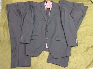 ｍ5090 美品/未使用保管品あり　FR FRANCO ROSATI スーツ上下セット（3点）　大きいサイズ　ジャケット+ズボン2点　113KB6　黒系ストライプ