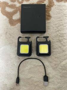 COB ledライトワークライト　ヘッドライト 投光器 充電式 懐中電灯2個　充電器1つ　Panasonicモバイルバッテリー　まとめ売りです！