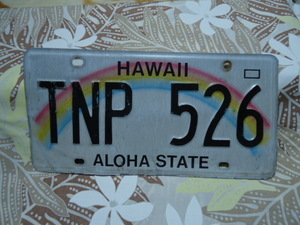 ハワイ　2017年製　ライセンス　ナンバープレート　レインボー　TNP 526　本物