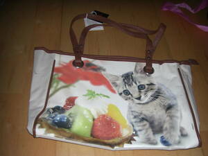 猫バッグ　猫スイーツプリントバッグ