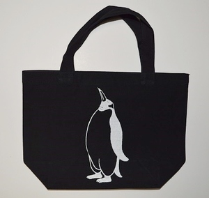 ペンギントートバッグ、送料無料、黒、厚手キャンバス地、新品