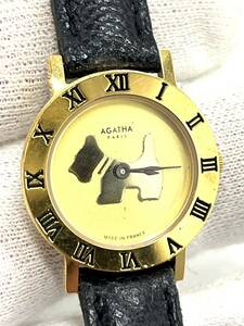 【電池切れ】AGATHA　アガタ　ゴールド文字盤　テリア犬　ドッグ　レディース　クォーツ腕時計　
