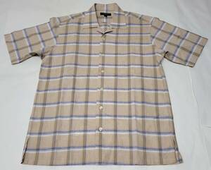 美品 日本製 Burberry London 綿麻 開襟シャツ S チェック柄シャツ バーバリー ボックスシルエット