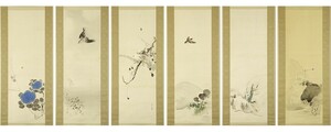 【真作】掛軸「渡辺省亭 花鳥山水 十二幅対」二重箱入 日本画家 菊池容斎門下 パリ万博 絵画