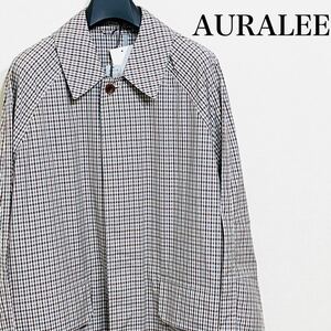 【新品】即決★ AURALEE オーラリー ★FINX WEATHER CLOTH CHECK COAT アイボリー 19ss 完売 ステンカラーコート アウター チェック ロング