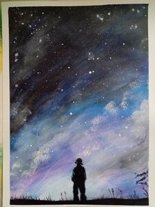 オリジナル手描きイラスト風景「夜空」