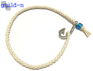 guild-n ★ ホワイト 白 釣り針 フィッシュフック ワックスコード アンクレット ブレスレット 腕 足用 ミサンガ メンズ レディース