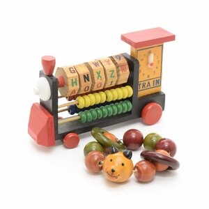 ○493262 レトロ 木製 玩具セット 知育玩具 機関車