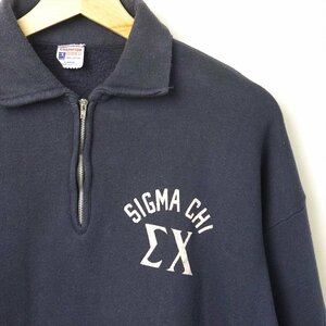 50s ビンテージ Champion チャンピオン ランナーズタグ ランタグ ハーフジップ カレッジ スウェット ネイビー L