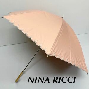 新品51698 NINA RICCI ニナリッチ＊サーモンピンク リボン刺繍 サマーシールド プチパラ1級遮光晴雨兼用日傘雨傘 プチパラ 紫外線防止