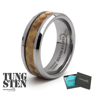 タングステン リング メンズ 指輪 ゴールド 18K IP シルバー 幾何学 模様 つけっぱなしOK 専用BOX (12号)