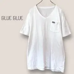 ブルーブルー［XL］Tシャツ／Vネック　ワンポイント　白　綿100【a4230】