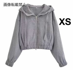 gray グレー vintage ヴィンテージ レトロ ジッパー パーカー トップス XSサイズ レディース★ZARA 好きな方に★2024 新作 新品未使用★