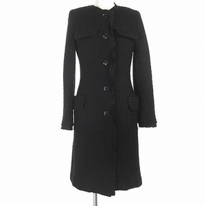 フローレント FLORENT コート ニット ノーカラー ウール シルクレース装飾 黒 ブラック ■RF レディース