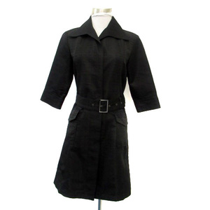 モガ MOGA ステンカラーコート スプリングコート 七分袖 ロング丈 ベルト付き 総柄 2 黒 ブラック /HO48 レディース