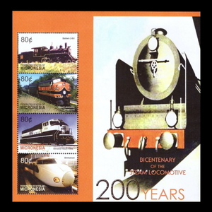 ■ミクロネシア切手　蒸気機関車 200周年　4種シート