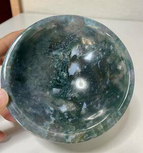 モスアゲートの茶碗 水草瑪瑙 天然石 003 ラッキー 幸運 風水晶 置物インテリア 希少 激レア 魔除 お守