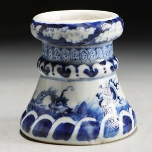 Y770. 中国古玩 明代 古染付 龍文 燭台 / 陶器陶芸古美術時代