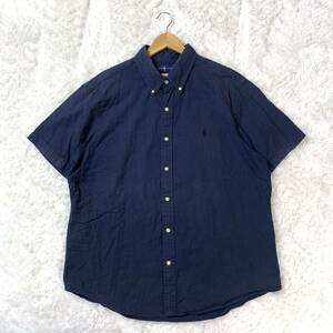 ラルフローレン 半袖シャツ ネイビー コットン 刺繍 大きいサイズ XL YA6723