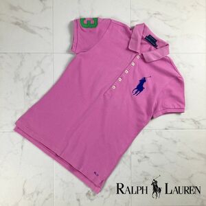 RALPH LAUREN ラルフローレン ビッグホース刺繍 ナンバー刺繍 半袖ポロシャツ レディース トップス ピンク サイズM*MC331