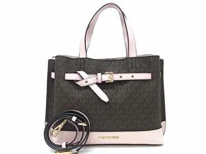 1円■美品■ MICHAEL KORS マイケルコース MK柄 PVC×レザー 2WAY クロスボディ トート ハンドバッグ ショルダーバッグ ブラウン系 FA6218