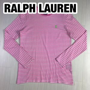 RALPH LAUREN SPORT ラルフローレン スポーツ 長袖Tシャツ S ボーダー柄 ピンク×ホワイト ロンT 刺繍ポニー
