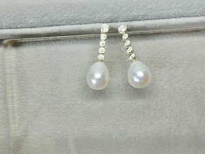 【SAITO Pearl 】　★ ティアドロップ淡水パールピアス (No.4)