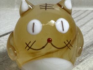 ★ミニチュアガラス細工★丸福猫【トラ】
