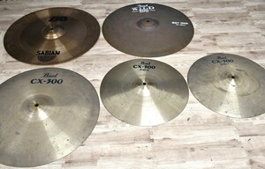 NY4-255【現状品】シンバル5枚まとめ　SABIAN B8　Pearl WILD900　Pearl CX-300 HI-HAT　シンバル　ドラム　打楽器　中古品　保管品