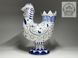 【瑞】ESTE　陶器　鶏形　花瓶　高：２９．８ｃｍ　＊（カケ有り）